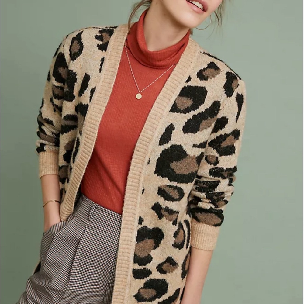 Anthropologie Moth Leopard Knit Cardigan Size S